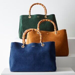 Mark & Graham Green Suede Elisabetta Tote, Bamboo Handles, No Monogram